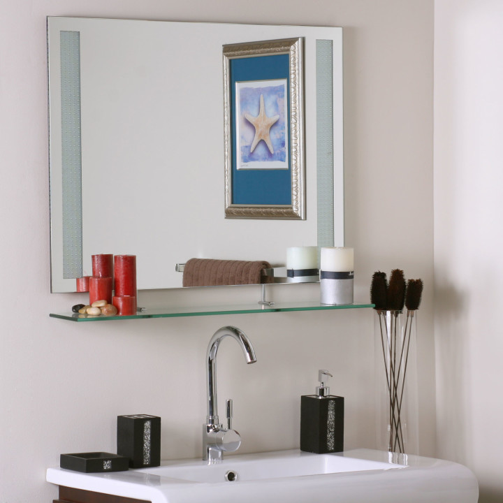 Полки с зеркалом в ванную (75 фото)